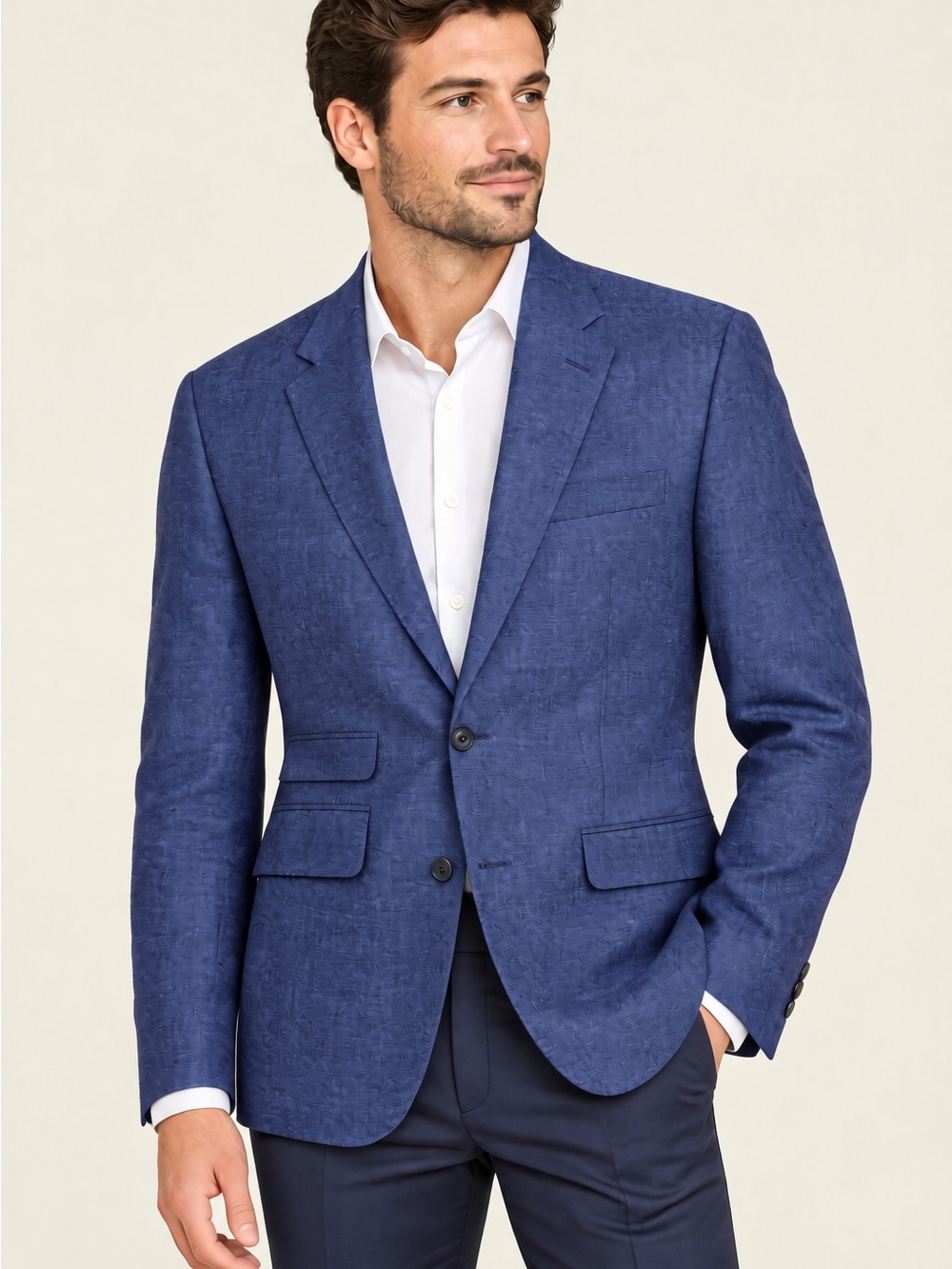 NWT StudioSuits Bespoke Blue Linen Feel Sports Coat Blazer Size 46R